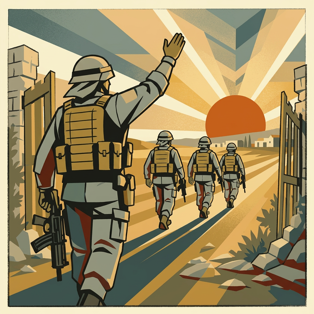 An IDF officer waving his unit forward at dawn