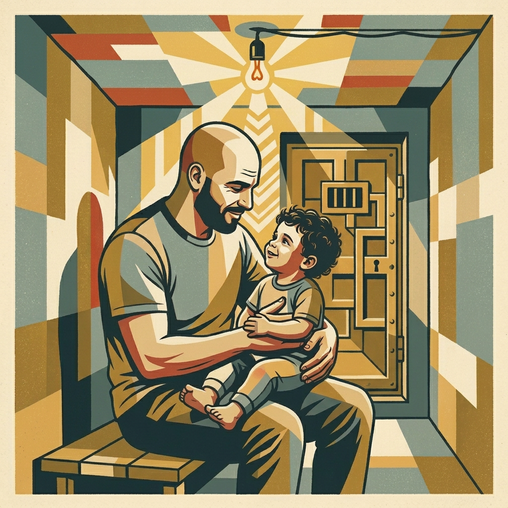 Gal and his son in a bomb shelter between tours
