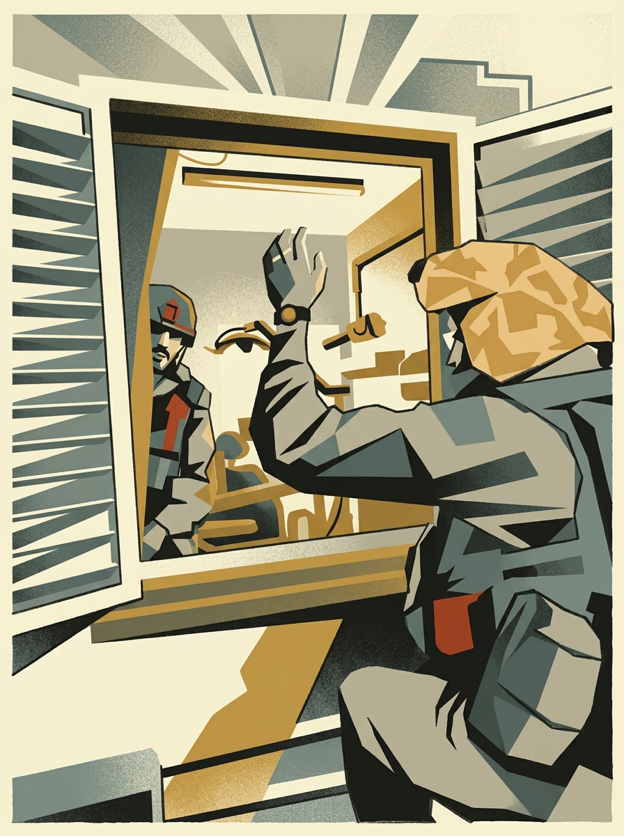 IDF soldiers at a Nahal Oz dental clinic window