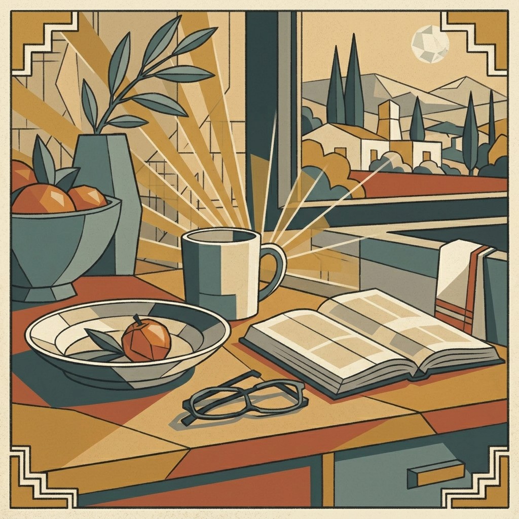 A ransacked kibbutz living room in art deco style