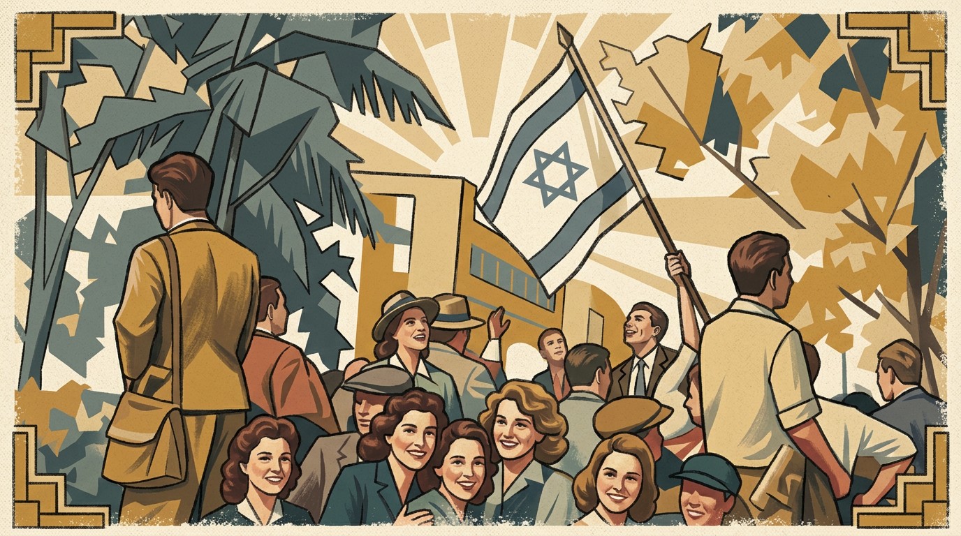 A crowd celebrating the founding of Israel