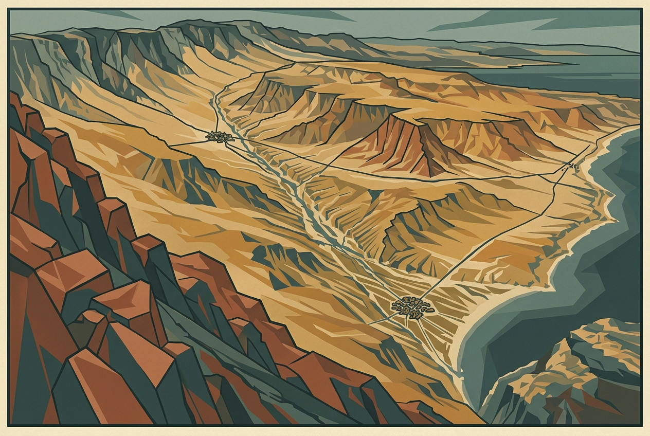 Art deco map of Israel and the Negev Desert