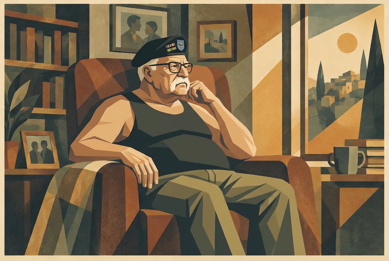Shlomo as an old man in his New Jersey apartment