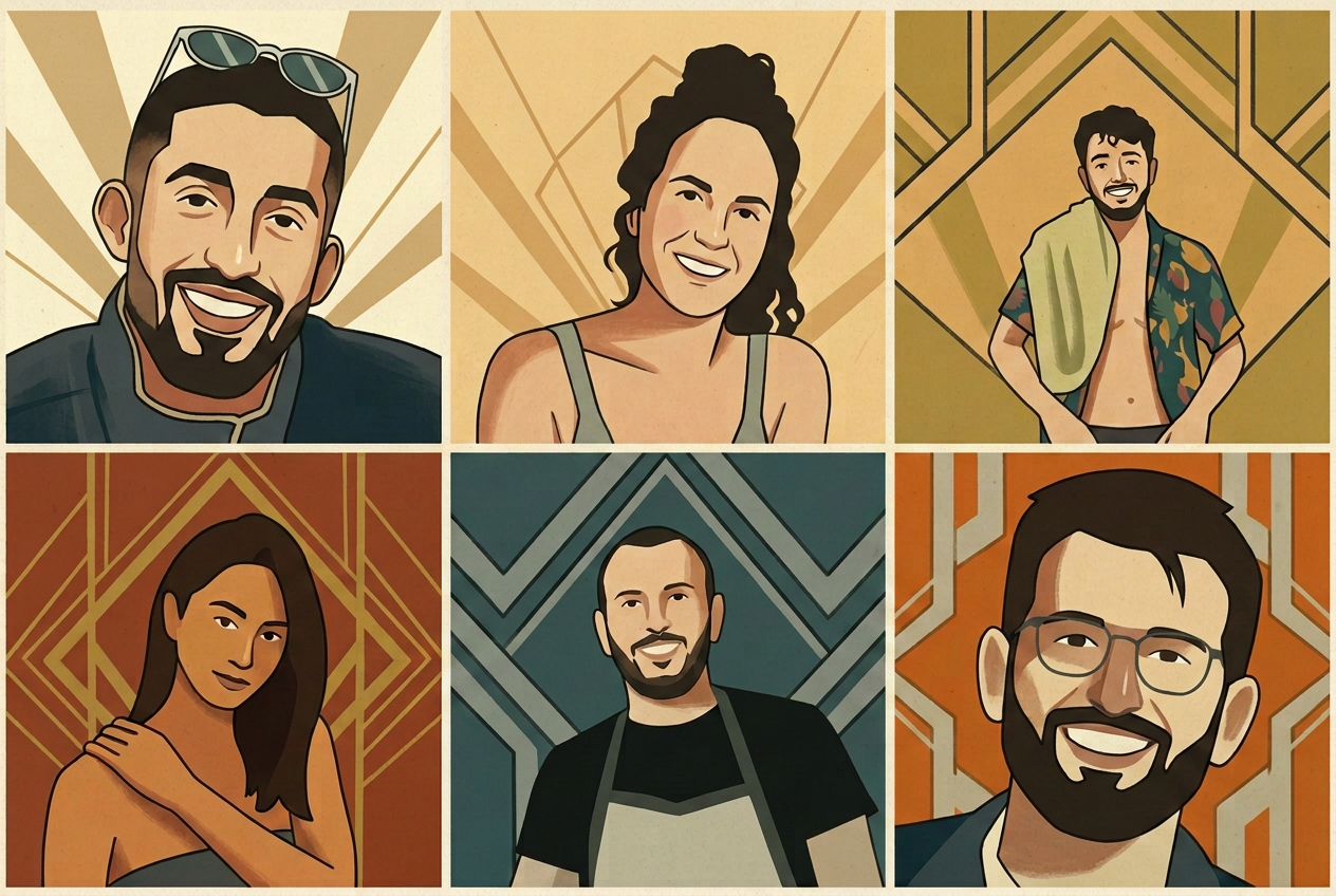 Six individual portraits arranged in two rows of three