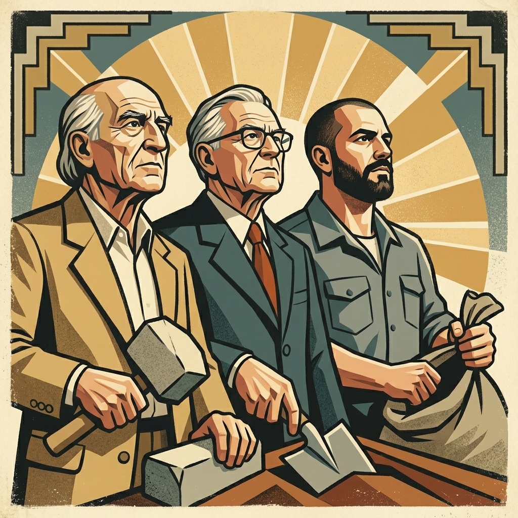 Shlomo, George, and Gal together in an Art Deco portrait