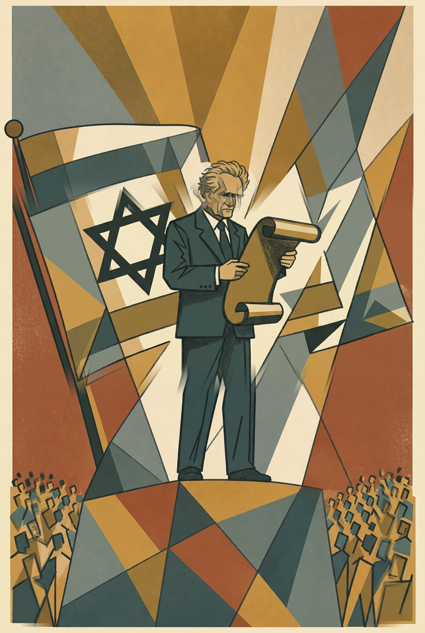 The declaration beside the flag of Israel